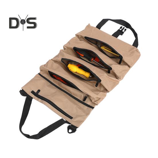 Bolsa de armazenamento de ferramentas portátil grande com 5 compartimentos, fecho de zíper, kit de ferramentas de hardware resistente à prova d'água, bolsa de rolo, bolsa com zíper