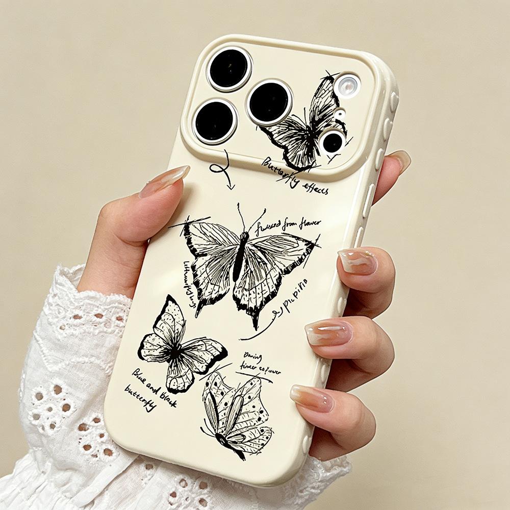 ins Black Butterfly English Applicable iPhone17/17Pro Mobile Phone Case Anti-drop Apple 16/15 Protective Case 14 Women