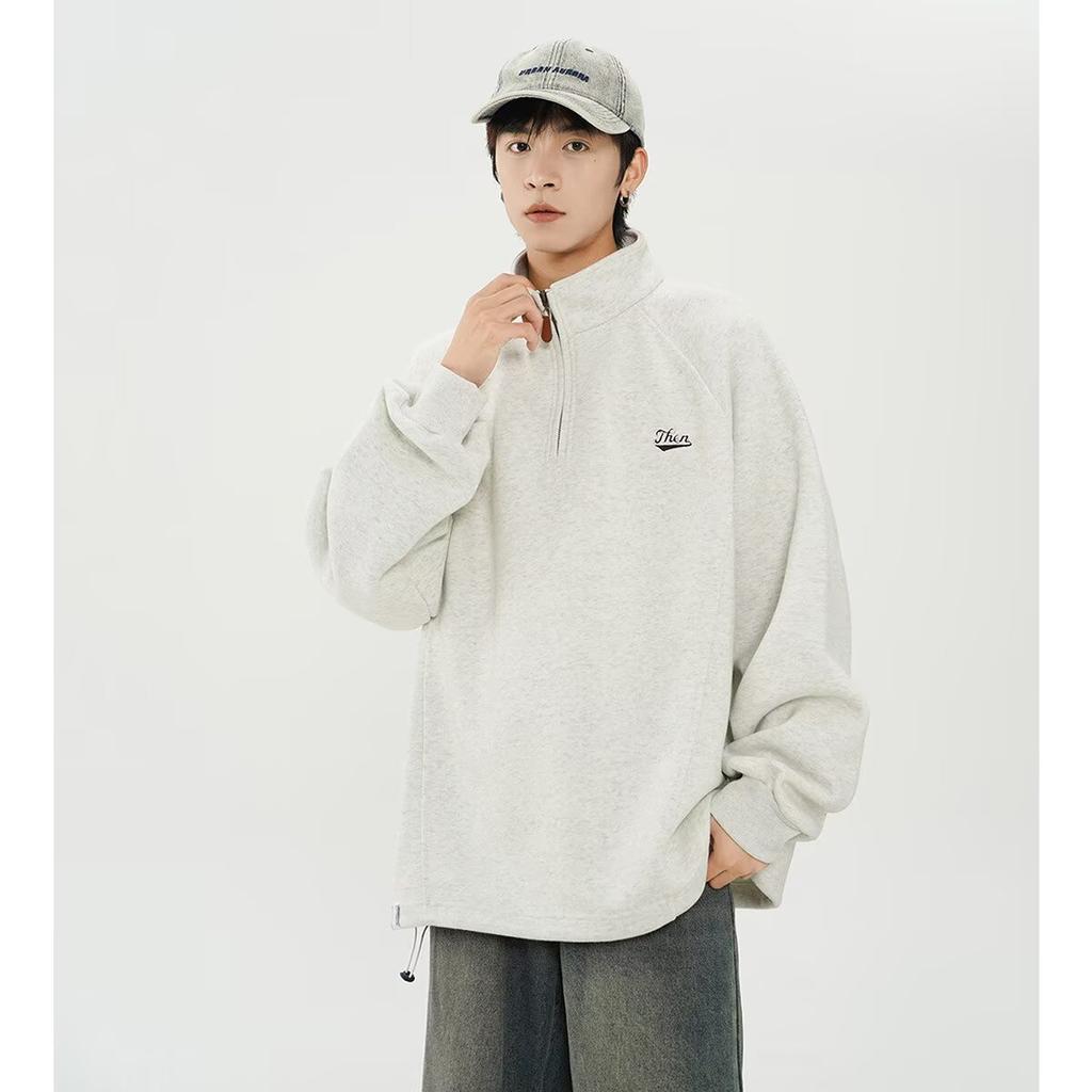 American Style 2025 Autumn Winter Unisex Loose Half-Zip Stand Collar Loose Couple Pullover Sweatshirt