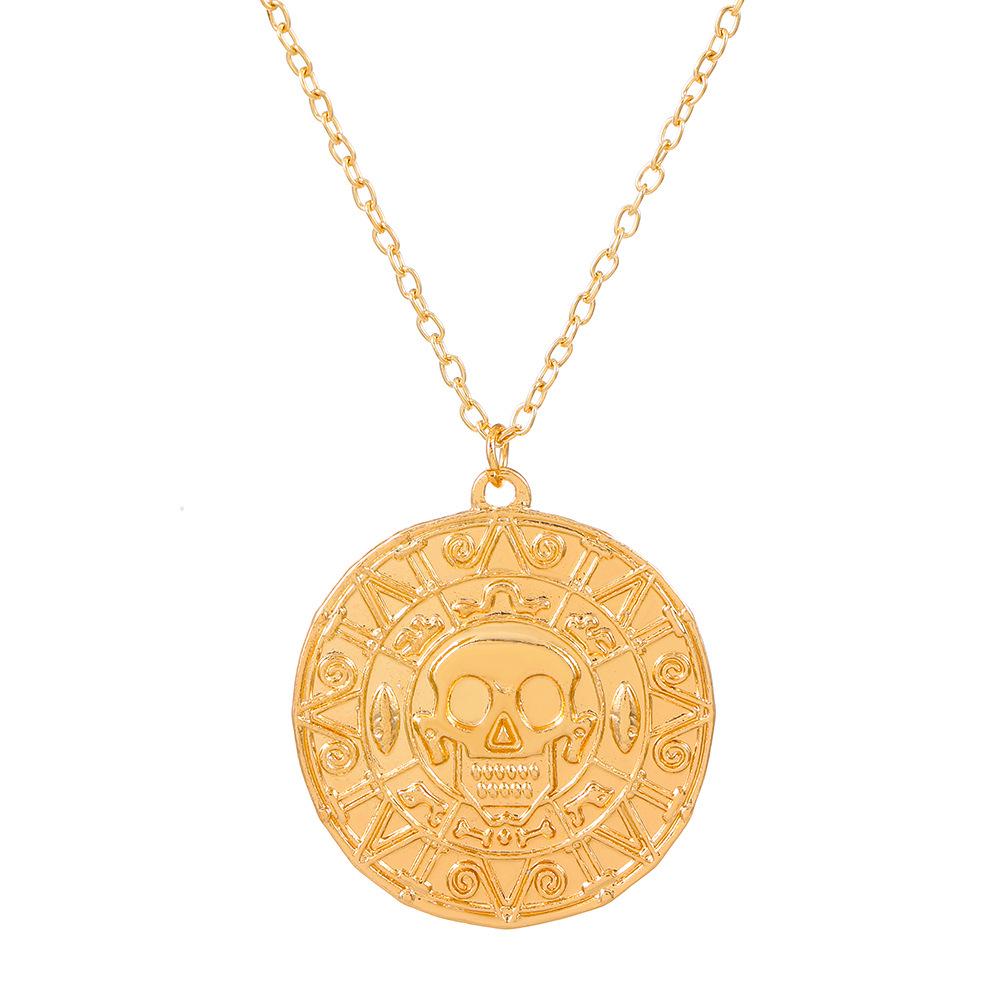 Pirates of the Caribbean Men’s Gold Coin Chain Skull Pendant Necklace