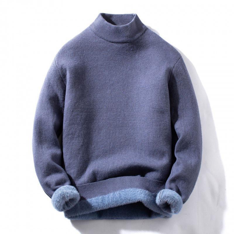 Men's Fleece-Lined Half-Neck Sweater - Warm, Skin-Friendly, Multi-Color Knitwear, Perfect Base Layer