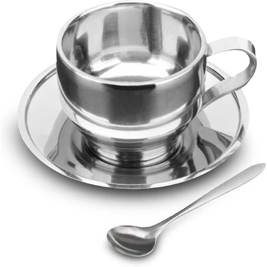 Stainless Steel Coffee Cup Set - 125ML Espresso Cups with Saucer and Spoon for Coffee and Tea Lovers
