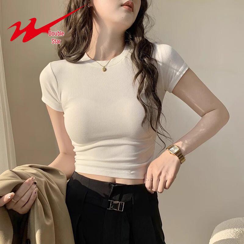 

Женская облегающая укороченная футболка Shuangxing с круглым вырезом и коротким рукавом XL