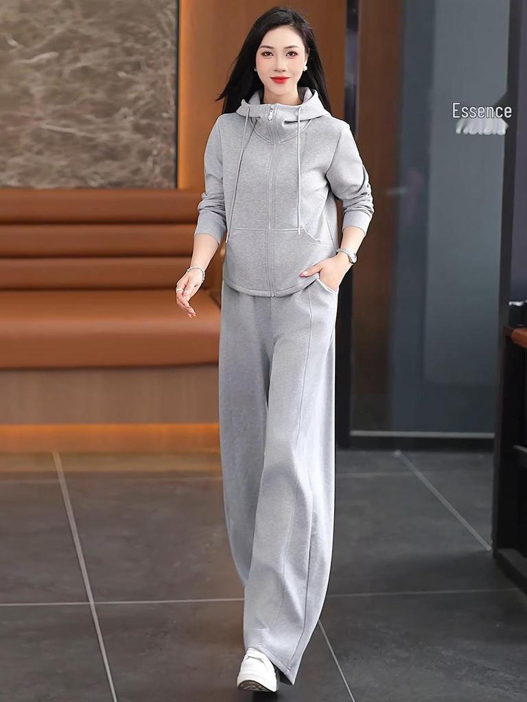 Women's Sporty Elegant Solid Color Hoodie Set - Spring/Autumn 2026 Collection
