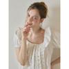 Lunaluz Women Cotton Frill Collar Short Sleeve Two Piece Pajamas
