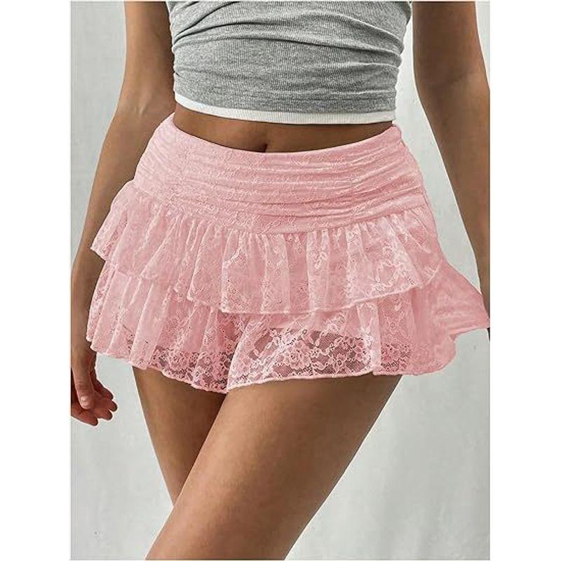 

Lace Lace High Waisted Cake Skirt Lace Ruffled High Waist Cake Skirt pink XL
