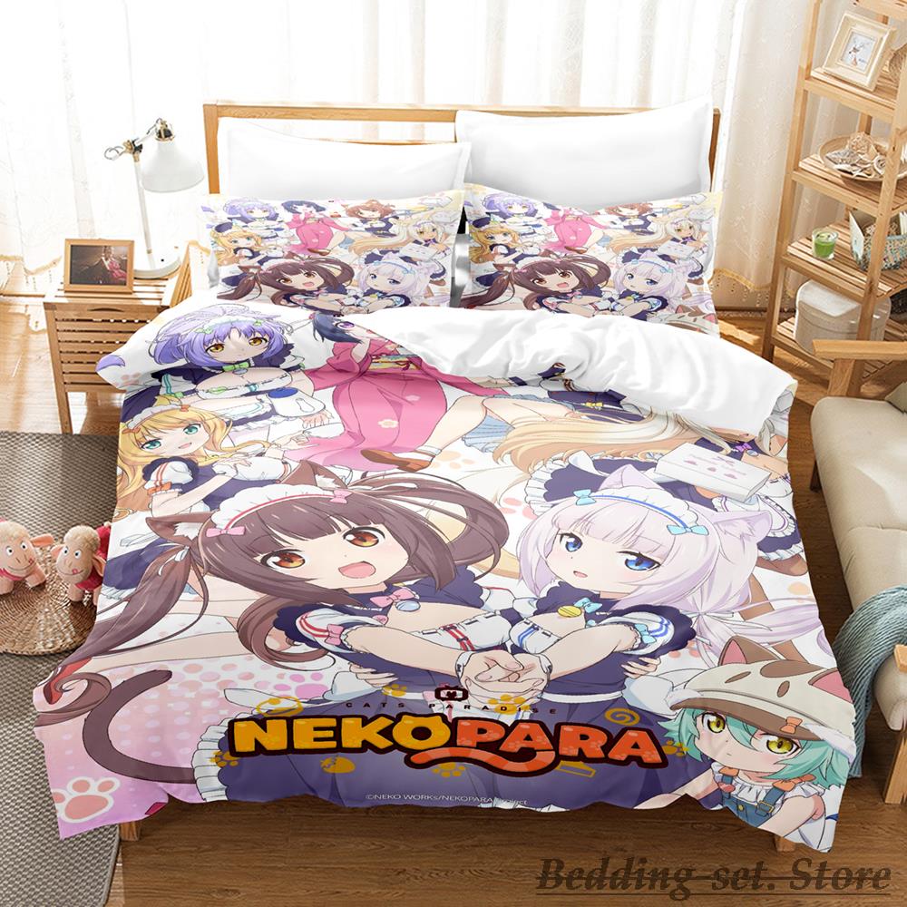 Comforter Kawaii Nekopara Bedding Set Single Twin Full Queen King Size Bed Set Aldult Kid Bedroom Duvet Sets Anime Parure De Lit Bed