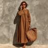 Autumn and Winter Women's Clothing European and American Solid Color Lantern Sleeves Pleated Holiday Style Loose Dress
