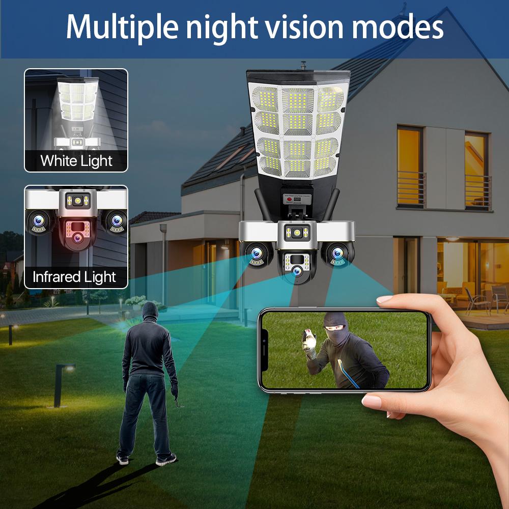 Streetlight & Surveillance Combined, Solar Charging, Multi-functional All-in-one Machine, Smart Lighting, High-definition Triple-lens Network Camera