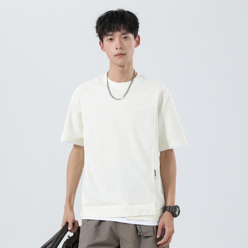 Men's Summer Two-Piece Loose Bamboo Pattern Heavyweight T-Shirt