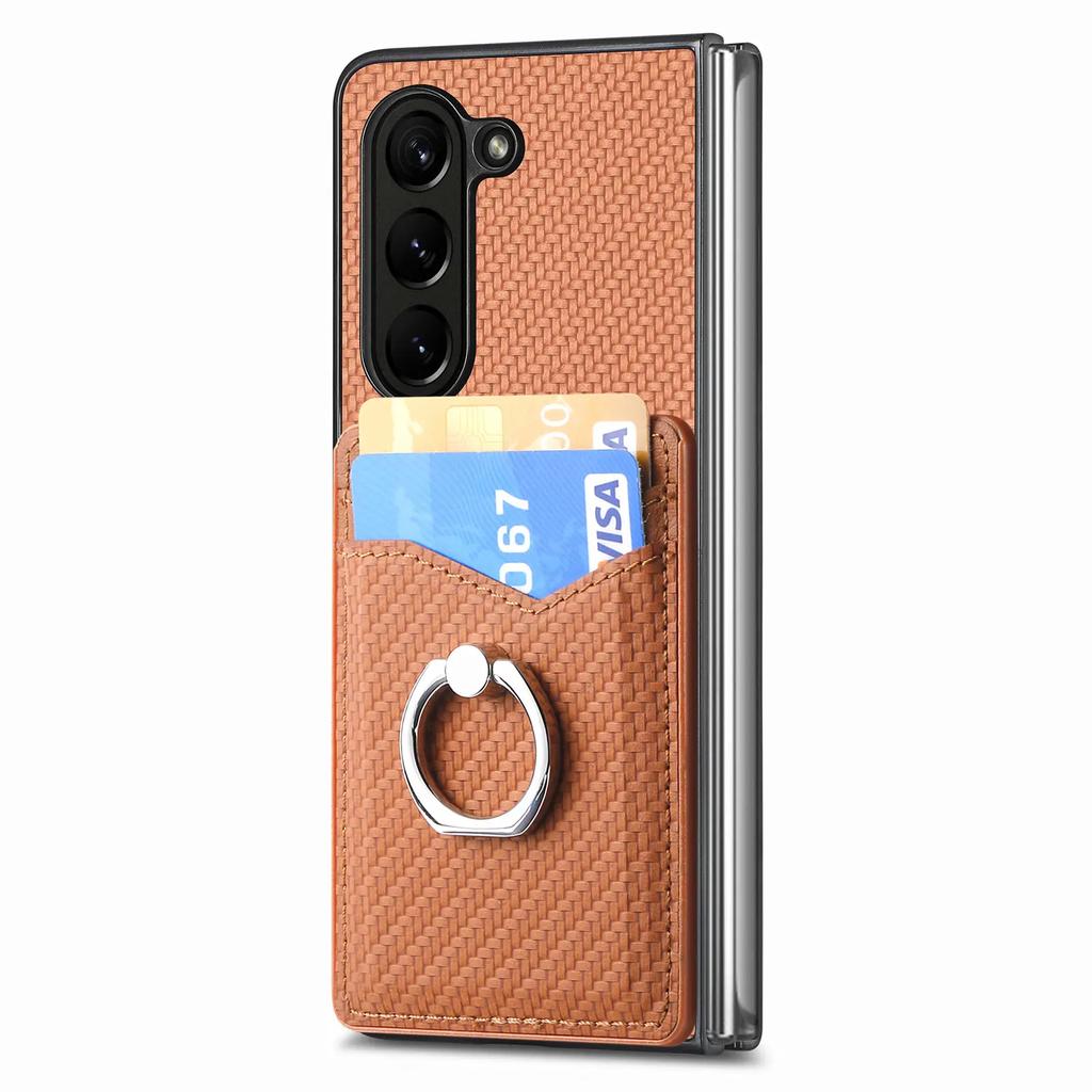 Ring Holder Cards Solt Wallet Case for Samsung Galaxy Z Fold 5 4 3 5G Fold4 Fold5 Kickstand Carbon Fibre Magnetic Bag Slim Cover