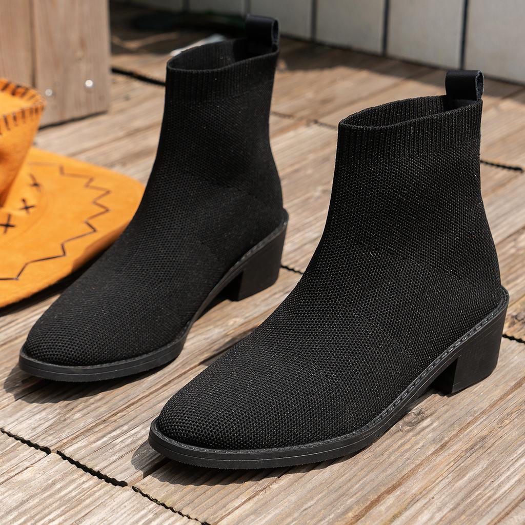 Women's Pointed Toe Ankle Boots Autumn Low Heel Black Short Boots Fashion Comfort Non Slip Large Size Women's Boots