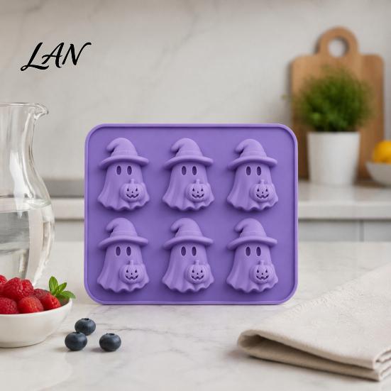 Halloween Party Supplies Ghost Ice Cube Mold, 6 Cavity Silicone Tray, 3D Flexible Mold for Shape Maker, Whisky Cocktails Tray