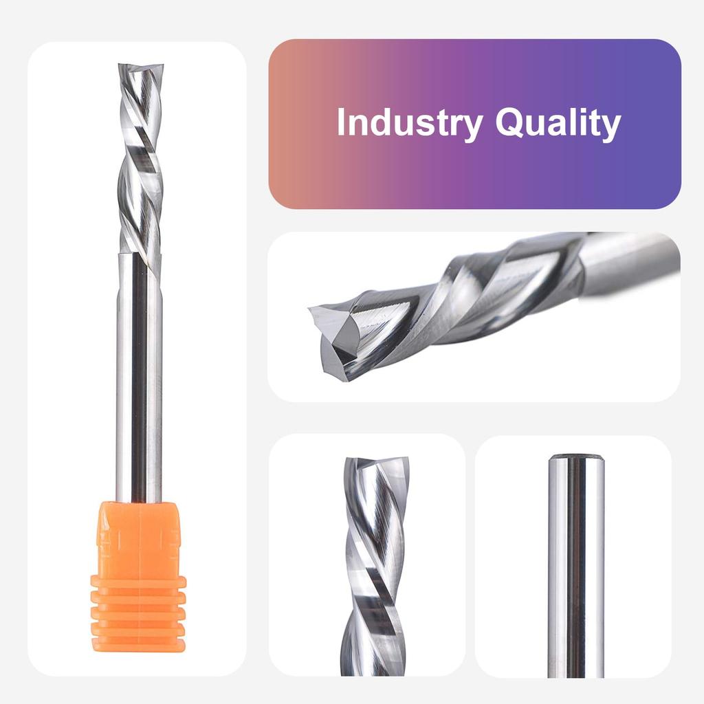 SpeTool Spiral Router Bits with Downcut 1/4 Inch Cutting Diameter, 1 Inch Cutting Length 3 Inch Extra Long HRC55 Solid Carbide CNC End Mill for Wood