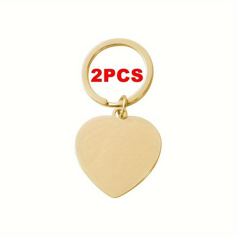 WTEMPO 2 szt. Stal nierdzewna Gładki wisiorek w kształcie serca Pusty tag w kształcie serca DIY Brelok + Łańcuszek na klucze Możliwość grawerowania Walentynki Pamiątkowy prezent