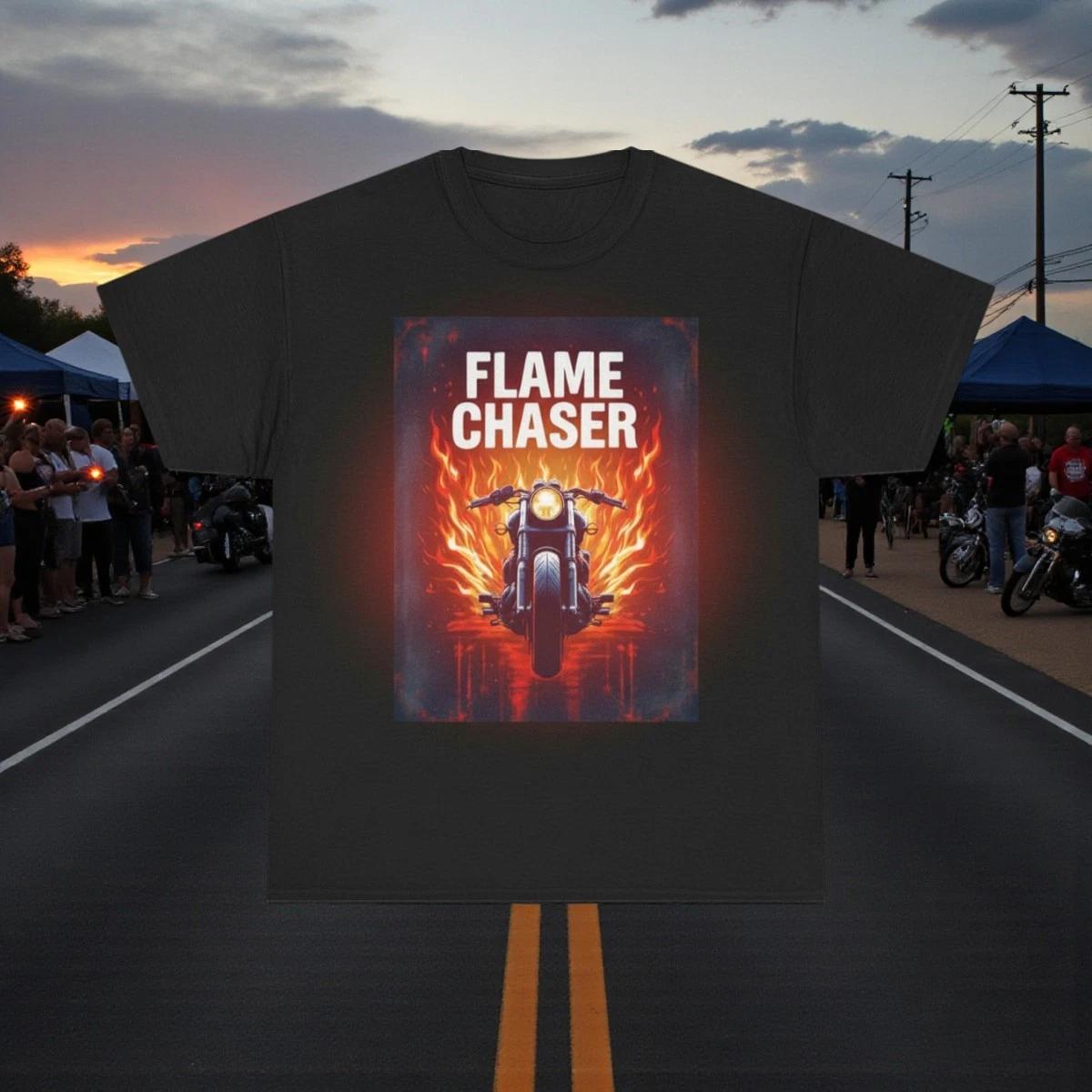 Flame Chaser Motorcycle Tee | Awesome Flame Graphic Shirt for Riders L
