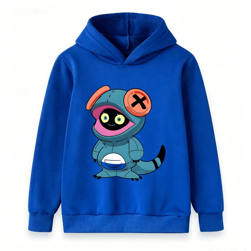 Kids Boys Girls Hooded Sweatshirt Cartoon Anime Cute Alien Mascot Print Pullover Long Sleeve Casual Loose Hoodie for School Daily Outdoor Wear
