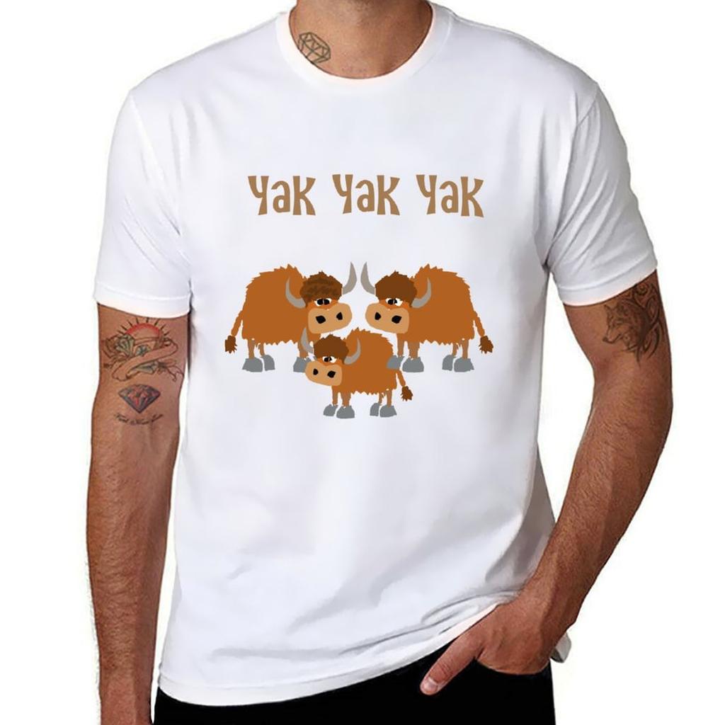 Funny Yak Yak Yak Pun Cartoon with three Animals TShirt No Iron Casual Short Sleeve Top