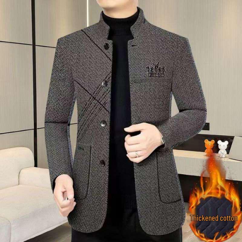 Herren Herbst/Winter Samt Slim Fit Stehkragen Jacke