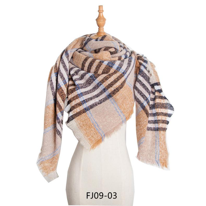 Jesienny i zimowy nowy okrągły szalik z poliestru z kolcami z wełny dwustronny w kratkę w kolorze kwadratowym szalik damski
