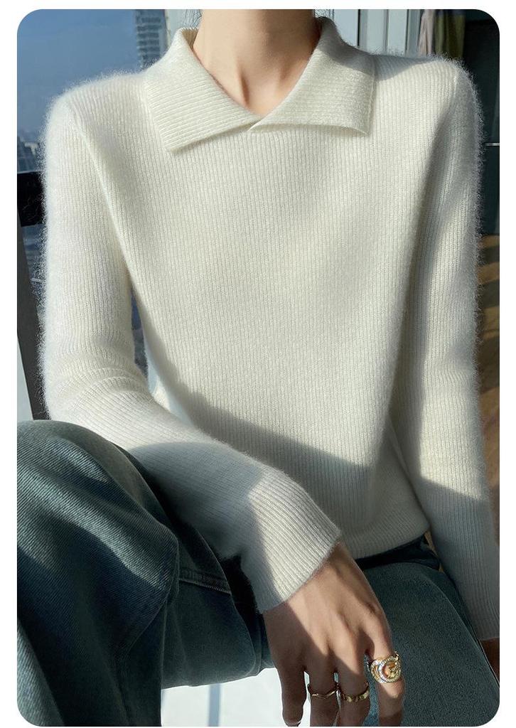 2024 Women's Solid Color Wool Knit Sweater - Autumn/Winter, Round Neck, Soft, Simple, Stylish Lapel Knitwear