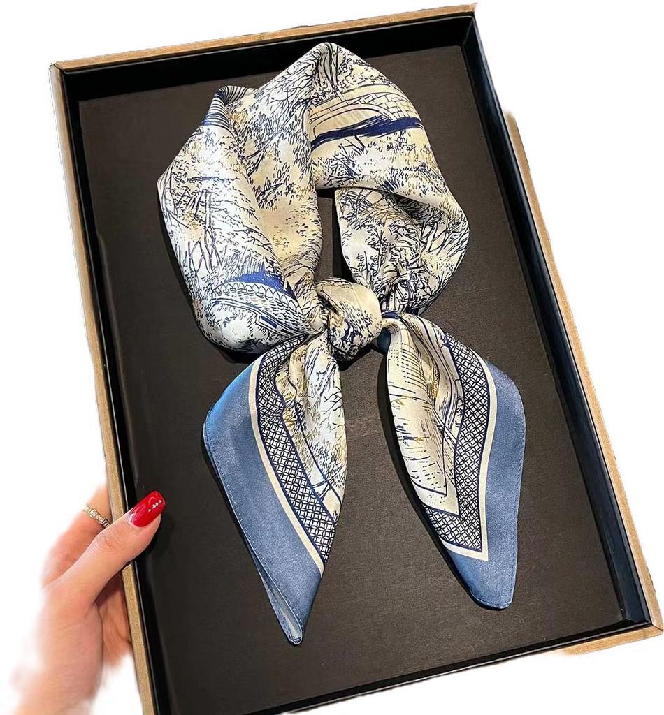 100% Pure Silk Scarf Women Foulard High Quality Square Print Hair Neckerchief Lady Shawl Wraps Hijab Bandana Scarves bufanda