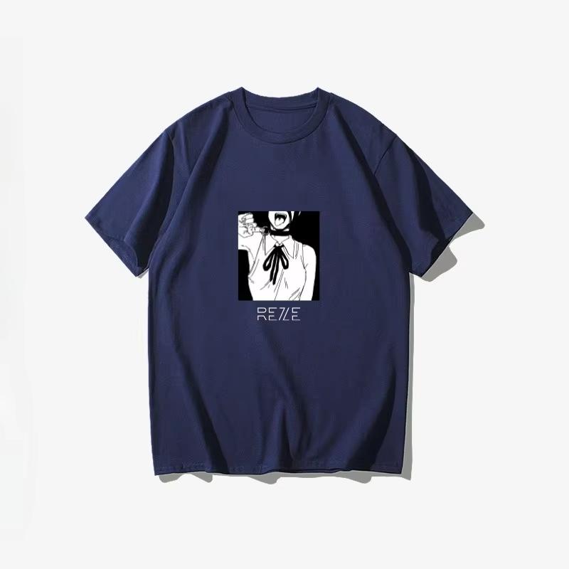 2025 Zimní a podzimní tričko s motorovou pilou Merch Ďábel Bomba Reze Krátký rukáv Anime Japonský styl Černé tričko Oblečení