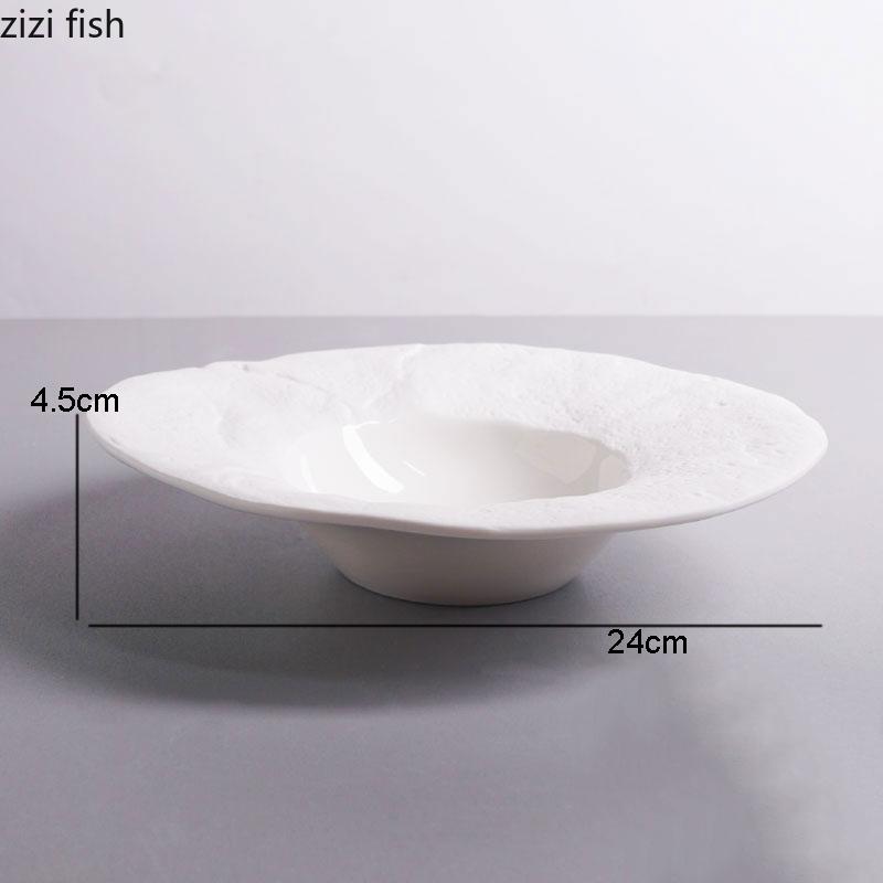 Simple Irregular Shape Ceramic Pasta Dinner Plate Straw Hat Plate Restaurant Solid Color Cutlery Serving Dish Bread Dessert Tray
