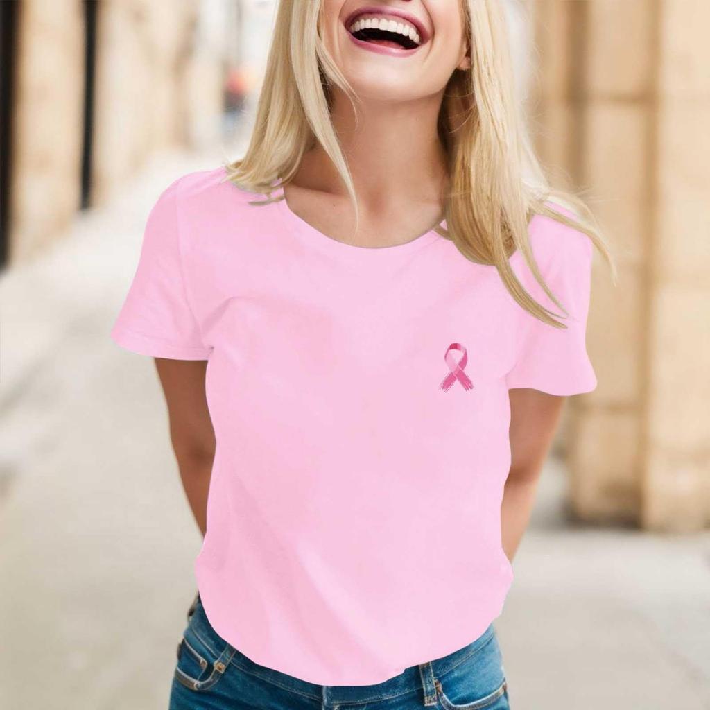 Women's Casual Neck Short Sleeve Pullover T-Shirt with Breast Print
