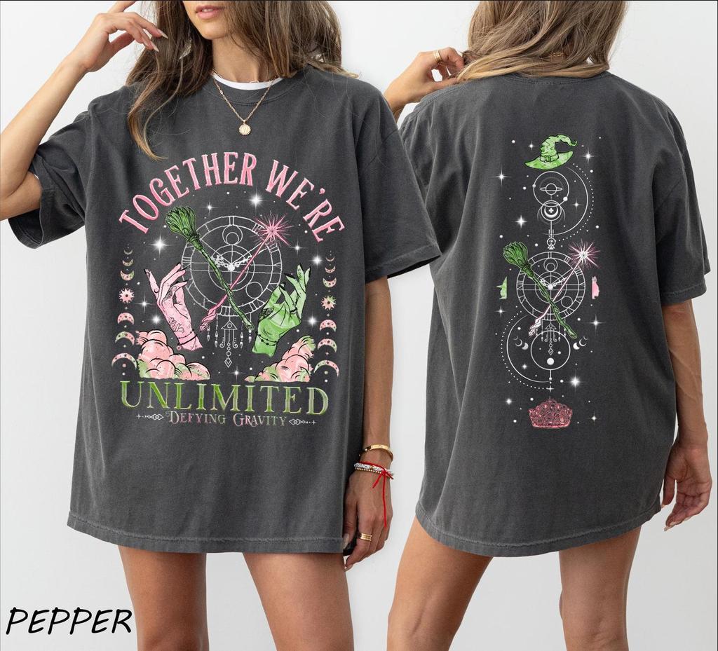 Unisex High Quality Cotton Tees Wicked for Good T Shirts Defy Gravity Broomstick Magic Top Wand Wizard Movie Fan Loose Tshirts