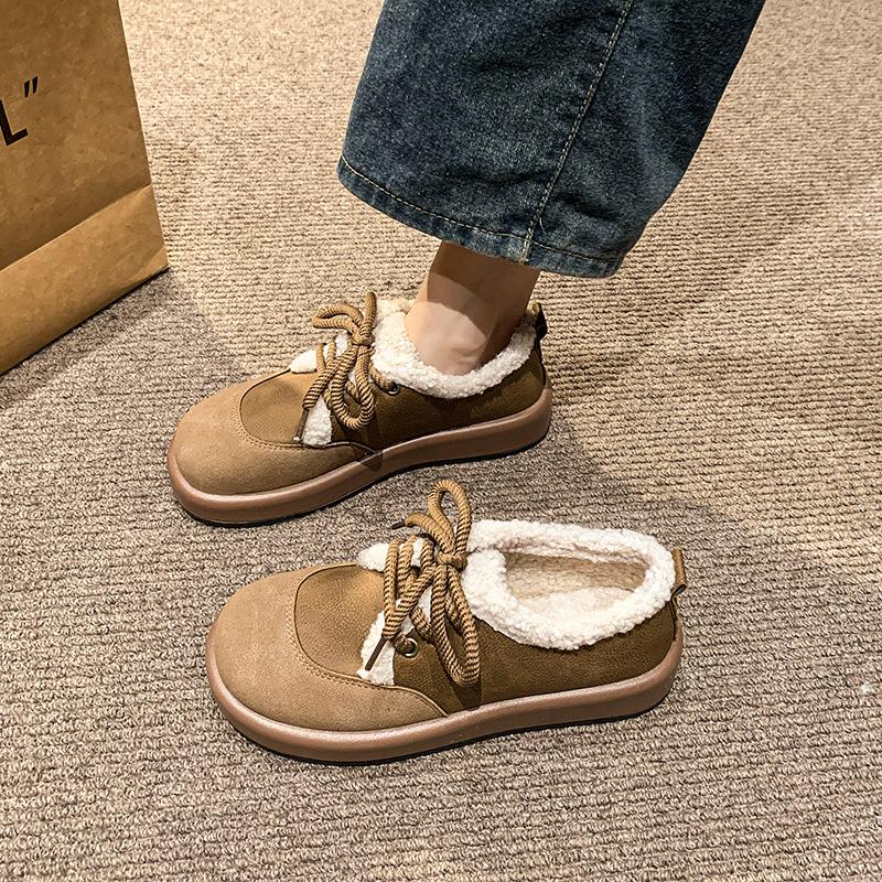 

Doudou fluffy shoes women s outer wear 2025 winter new plush warm loafers women s shoes cotton shoes casual snow boots 40 коричневый