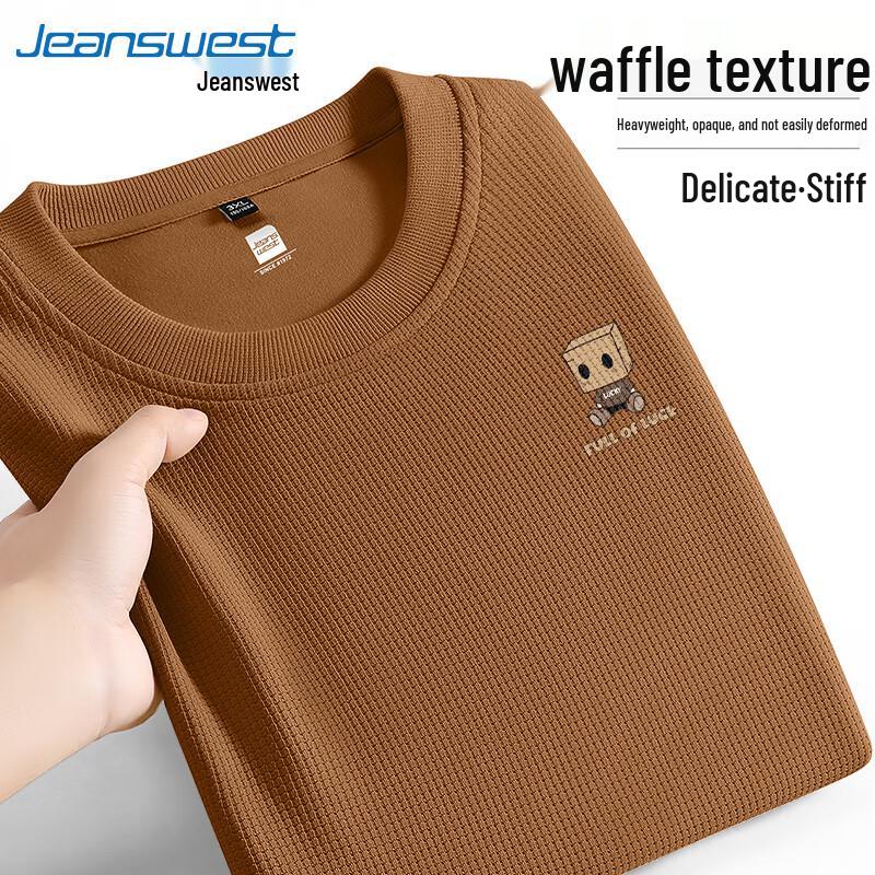 Jeanswest Men's Waffle Knit Oversized Crew Neck Sweatshirt