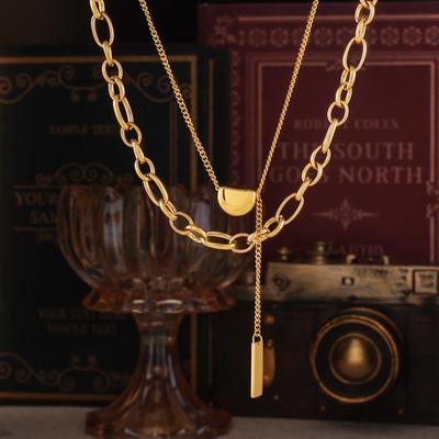 Niche Design Sense Light Luxury, Acacia Bean Pendant Stainless Steel Plated 18K Real Gold Square Brand Double-Layer Necklace Women