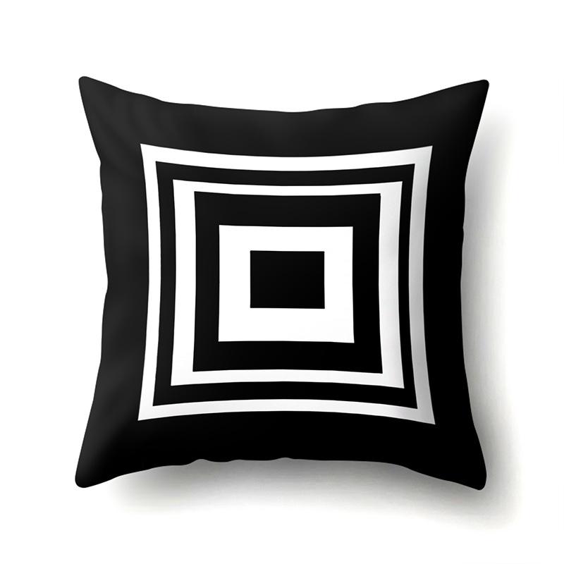 Polyester Pillowcase Peach Leather Velvet Black and White Geometric Printed Pillowcase Waist Cushion Cover Bedside Cushion Cover Bedside Cushion Cover