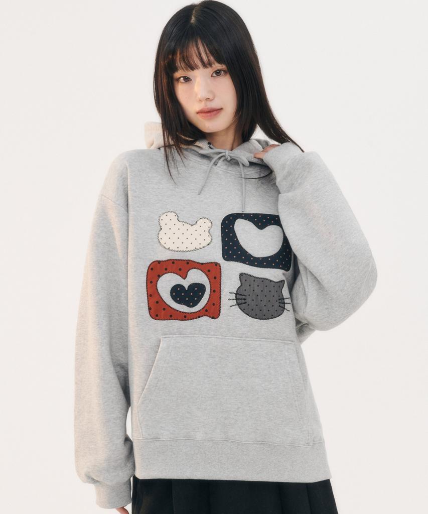 Meow Bear Embroidered Hoodie Ahp1207 (Melange)