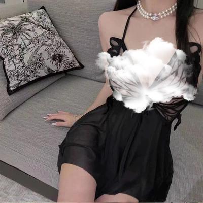 Verlockendes Schmetterlings-Netz-Rückenfreies Nachthemd - Damen Durchsichtiges Camisole-Pyjama