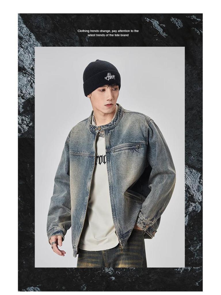 GURBAKS Retro Distressed Jeansjacke - Herren Locker Lässig Trend