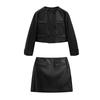 Anti-Leather Mini A- line Skirt 5304800 round Neck Long Sleeves Double Breasted Short Outwear 4701800