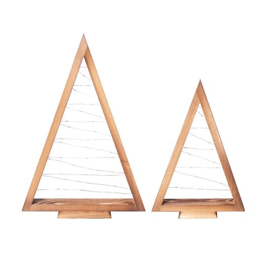 2Pcs Wooden Christmas Tree Ornament with LED Light Farmhouse Rustic Glowing Xmas Tree Table Sign Home Office Desktop Triangle Decoration