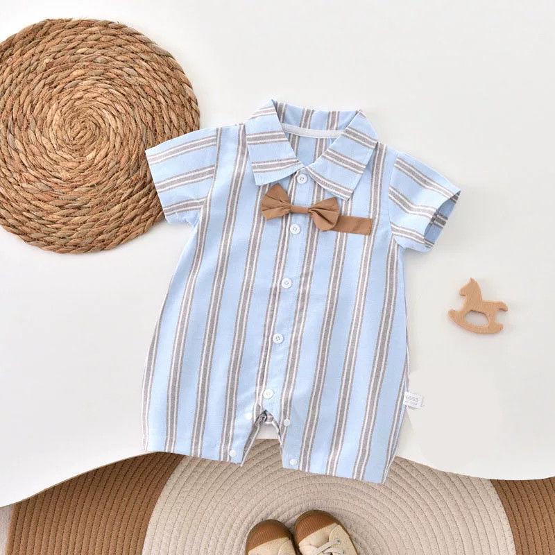 2025 College Style Retro Summer Romper - Short Sleeve Baby & Toddler Crawling Suit