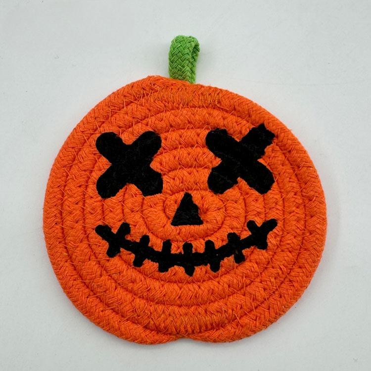 1Pcs Halloween Pumpkin Coaster Orange Pumpkins Absorbent Cup Coasters Woven Pumpkin Drink Cup Pad Mats Heat Resistant Drink