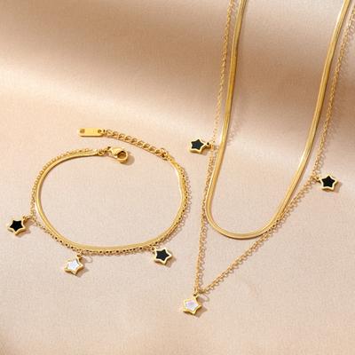 Collar con colgante de estrella a la moda para mujer, Collar elegante con dije, Collar Simple de doble capa para niña, cadena de regalo, cadena para suéter