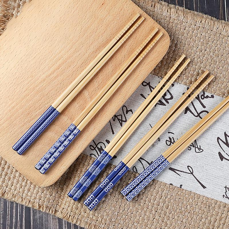 Eco-Friendly Bamboo Chopsticks 5 Pairs Handmade Japanese Style for Family Dinner Tableware