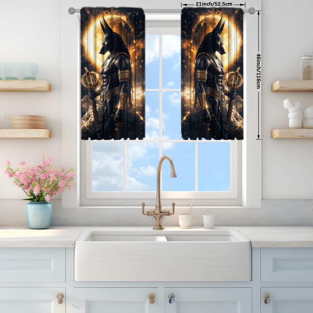 2pcs Egyptian God Anubis Printed Curtain for Home Decor - Shade and Privacy Protection   Suitable for Decorating Various Rooms