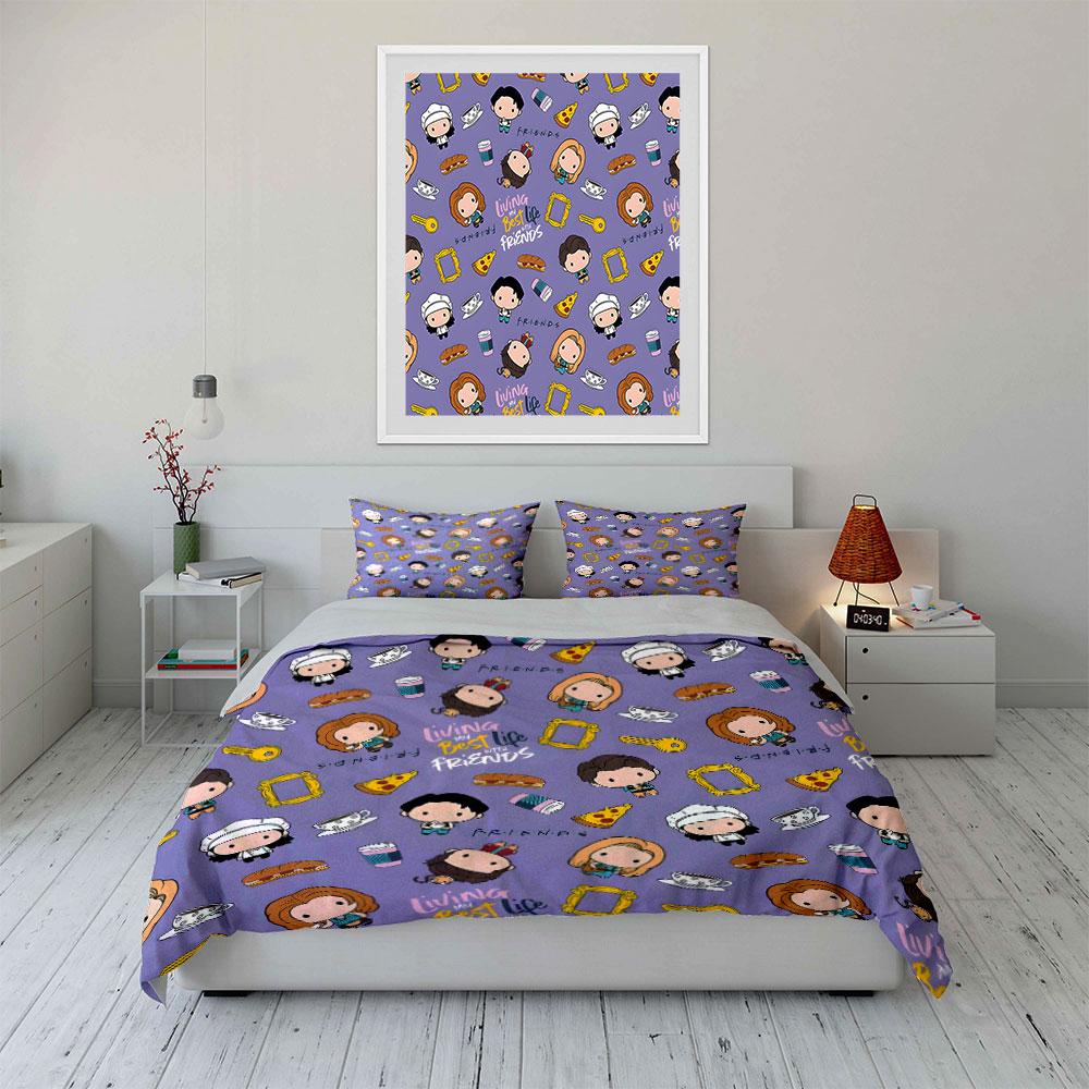 Cartoon-Themed Friends Pattern Design Kid'S And Adults' Bedroom Decor, Exquisite Three-Piece Bedding Set Gift