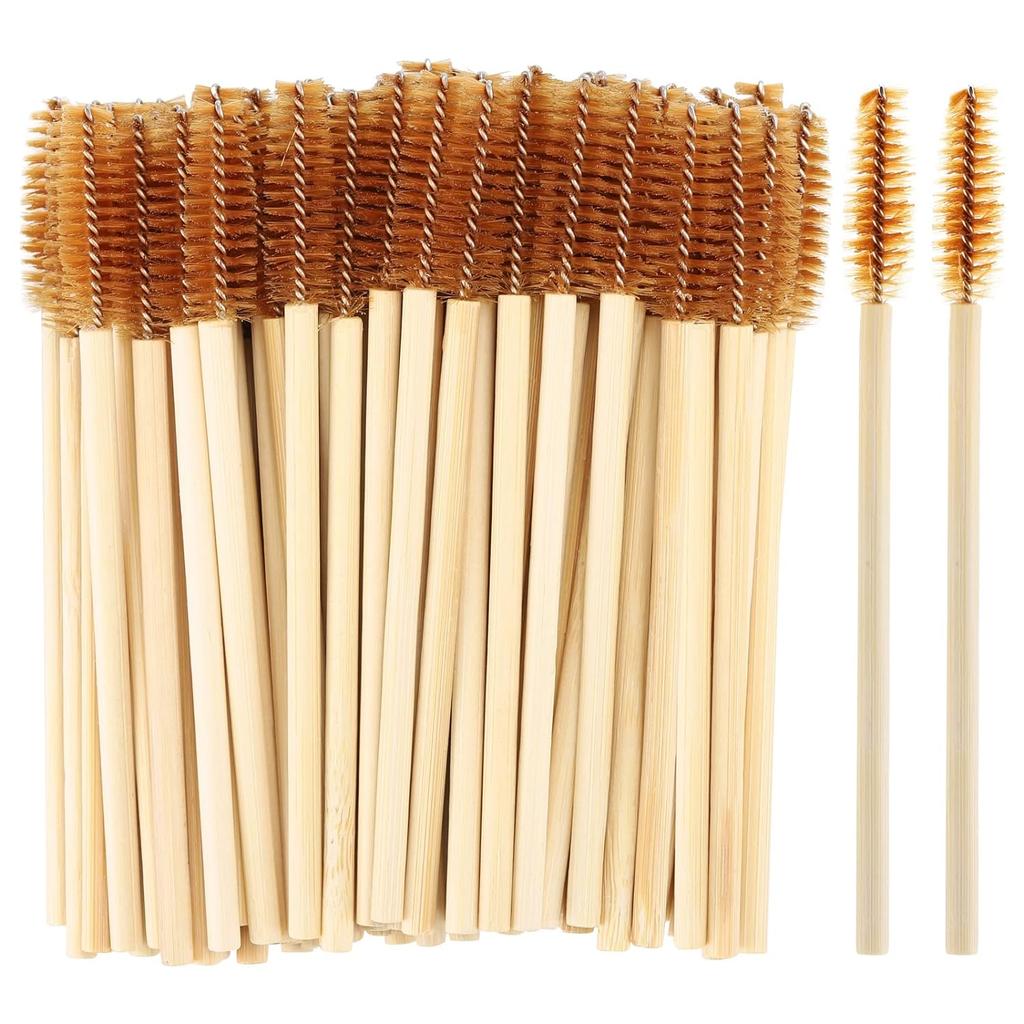 Wholesales Eco Mascara Eyelash Brushes Applicators with Bamboo Handles Biodegradable Pink Black Brown Lash Spoolies 50pcs/bag