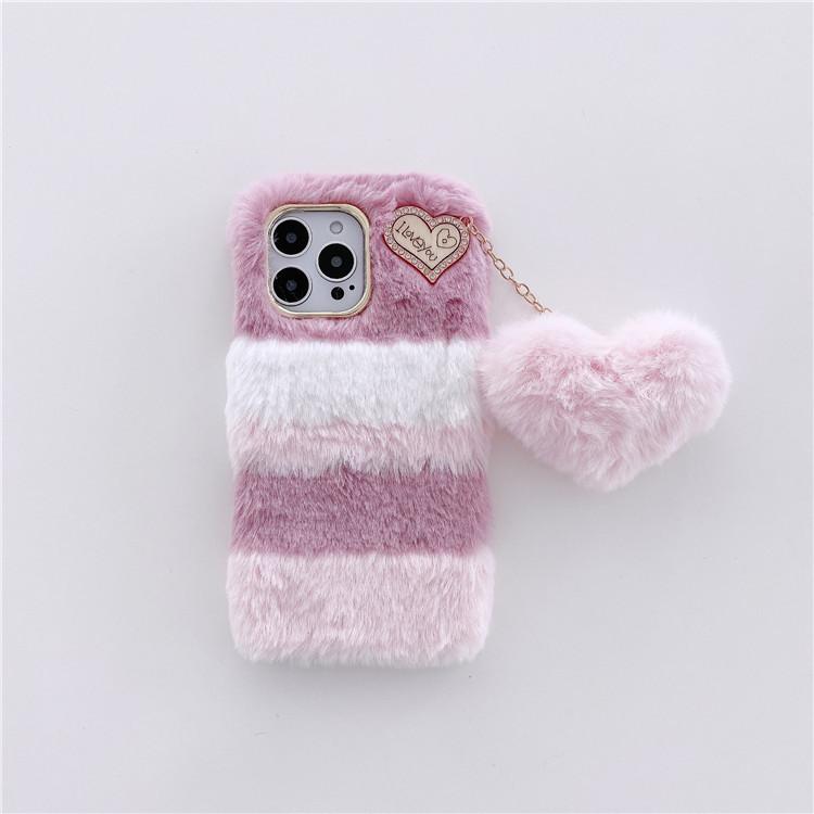 

Fluffy Fur Plush Love Heart Pendant Phone Case For iPhone 17 16 15 14 Plus 13 12 11 Pro Max XS X XR Shockproof Protective Cover iPhone 15 Pro Max різнокольоровий