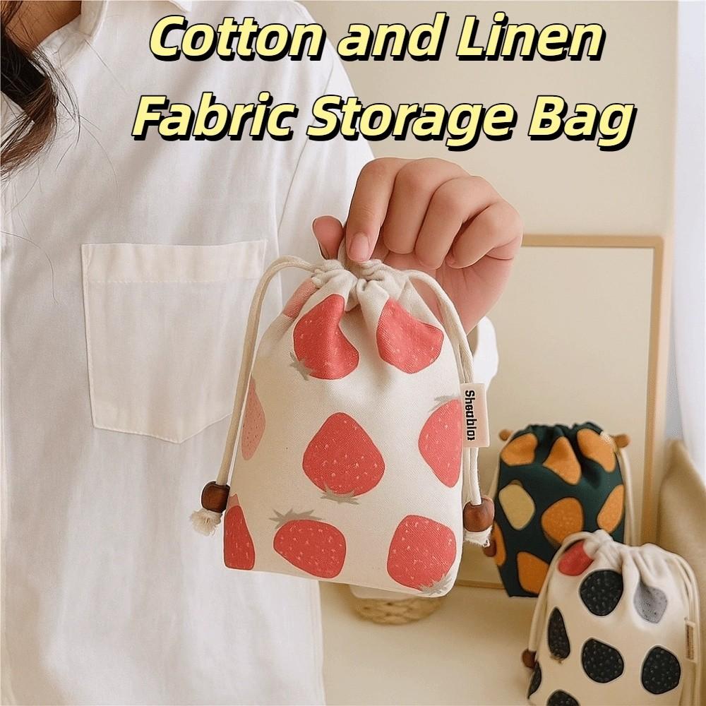 Multifunctional Cotton and Linen Fabric Drawstring Bag Storage Pouch  Data Cable Storage