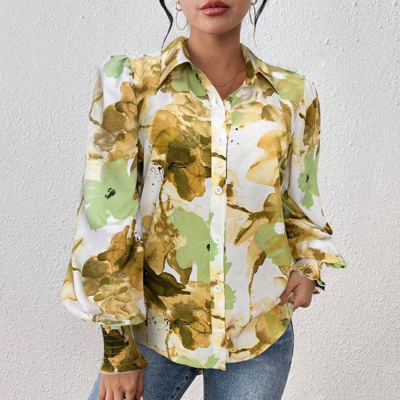 

Женская рубашка-топ с цветочным принтом и рукавами-фонариками, весна-лето XXL