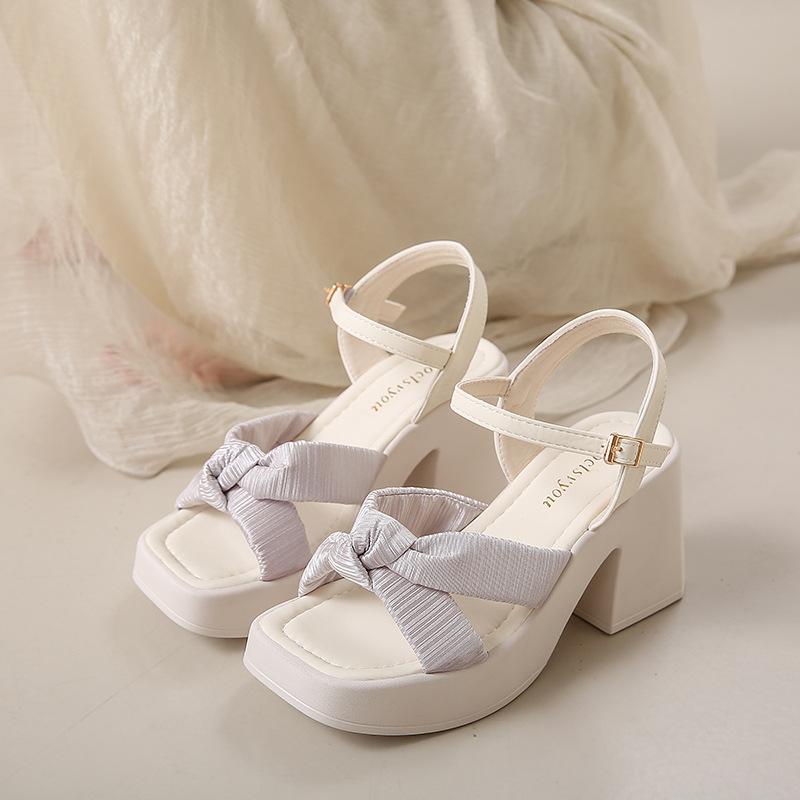 

Босоножки на высоком толстом каблуке с юбками Женские новинки лета 2024 года милые женские не устающие ноги летние высокие каблуки 40 бежевый